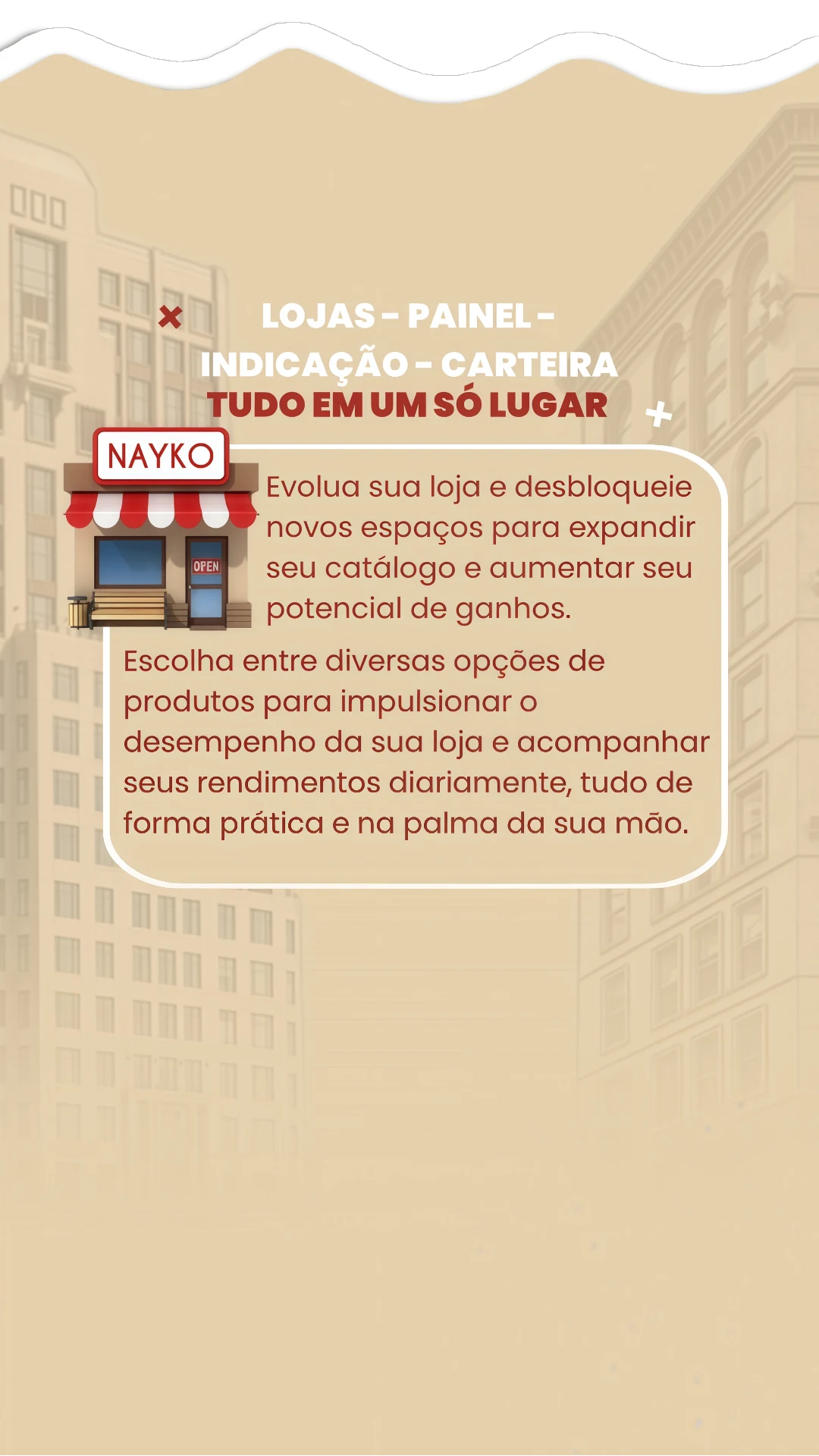 Lojas, painel, indicação e carteira